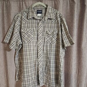 Wrangler Western Fashion Pearl Snap Plaid Short Sleeve Shirt Men's Size XXL